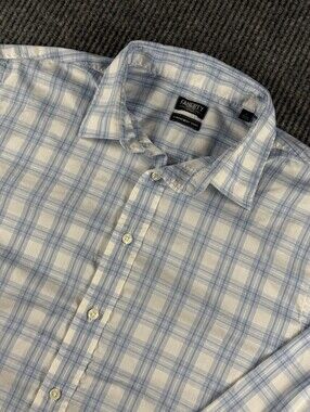 Faherty The Movement Shirt Men L Long Sleeve White Blue Plaid Supima Cotton
